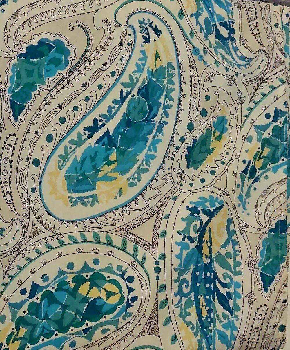 M.Style 72x72 Paisley Fabric Shower Curtain Blue Teal Yellow White Boho Bath